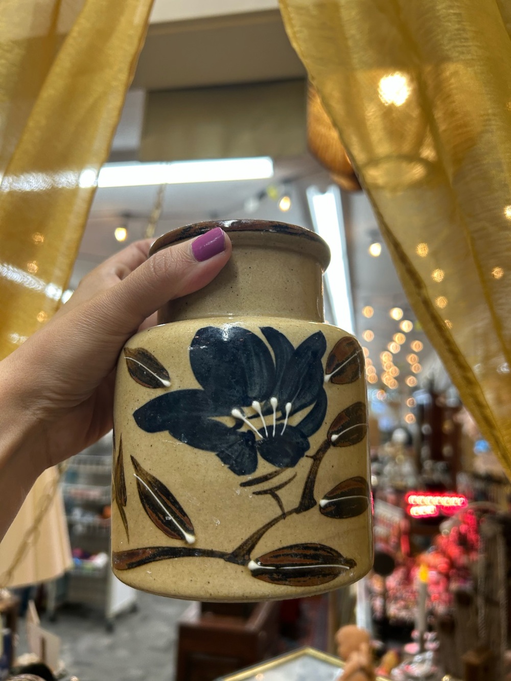 Handcrafted Ceramic Vase with Blue Floral Motif